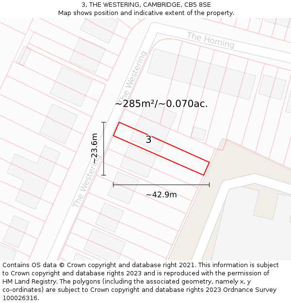 3, THE WESTERING, CAMBRIDGE, CB5 8SE: Plot and title map