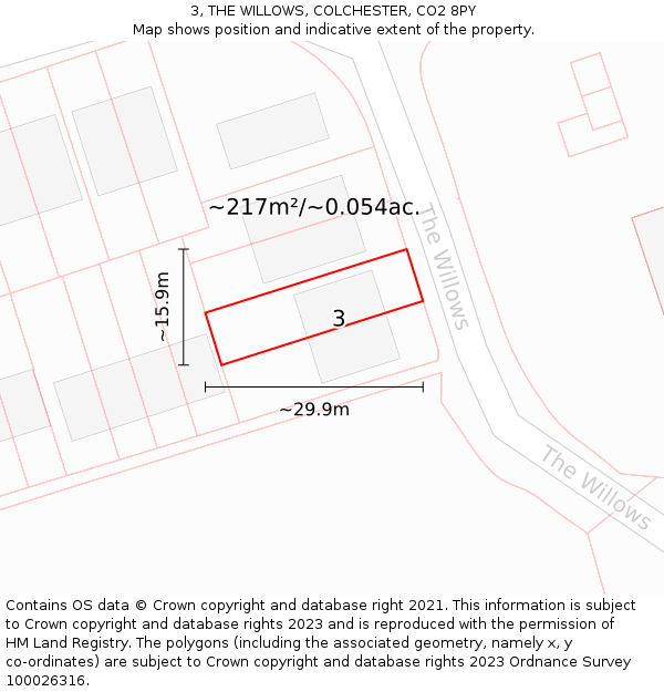 3, THE WILLOWS, COLCHESTER, CO2 8PY: Plot and title map