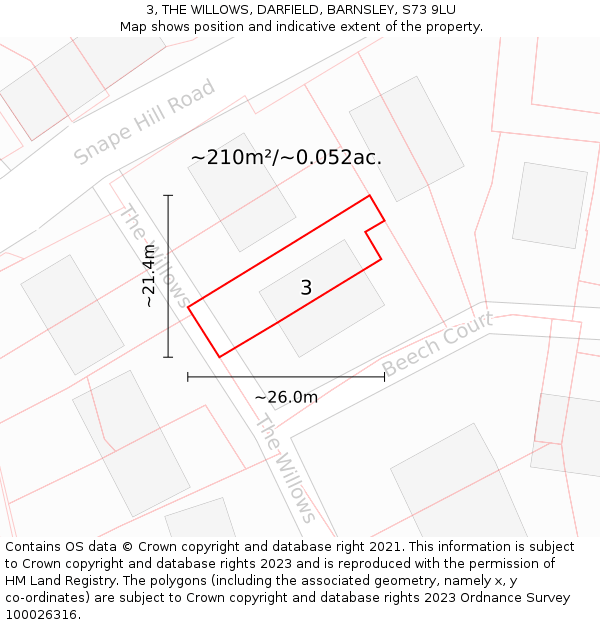 3, THE WILLOWS, DARFIELD, BARNSLEY, S73 9LU: Plot and title map