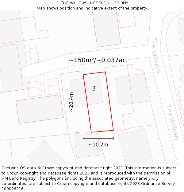 3, THE WILLOWS, HESSLE, HU13 0NY: Plot and title map