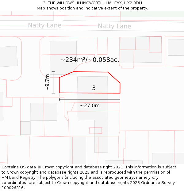 3, THE WILLOWS, ILLINGWORTH, HALIFAX, HX2 9DH: Plot and title map