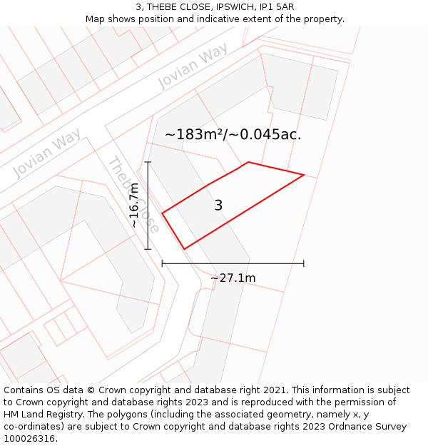 3, THEBE CLOSE, IPSWICH, IP1 5AR: Plot and title map