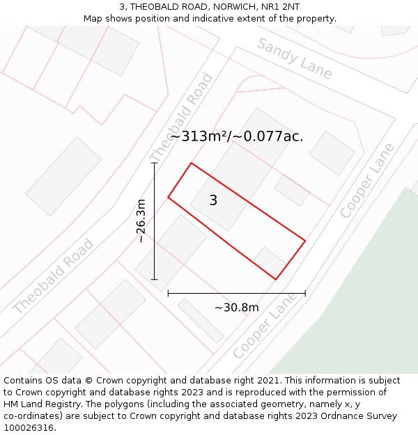 3, THEOBALD ROAD, NORWICH, NR1 2NT: Plot and title map