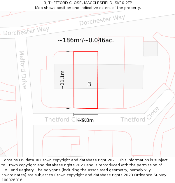 3, THETFORD CLOSE, MACCLESFIELD, SK10 2TP: Plot and title map