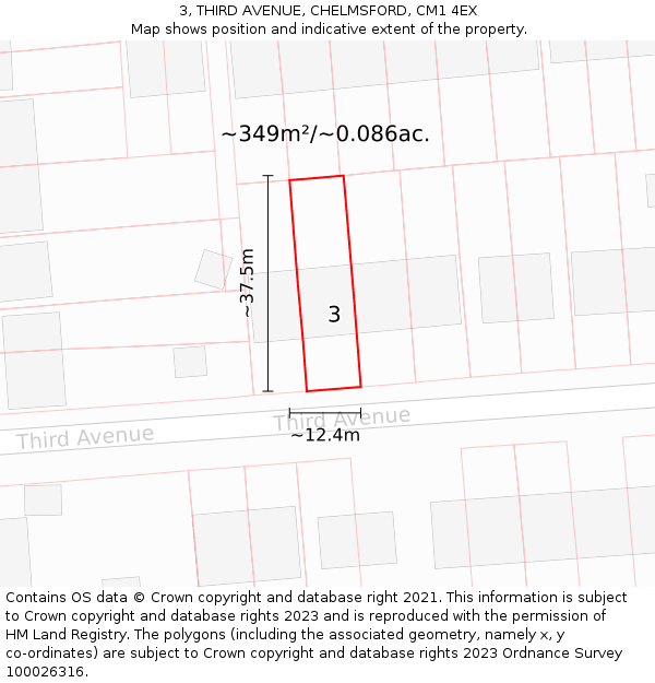 3, THIRD AVENUE, CHELMSFORD, CM1 4EX: Plot and title map