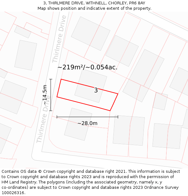 3, THIRLMERE DRIVE, WITHNELL, CHORLEY, PR6 8AY: Plot and title map