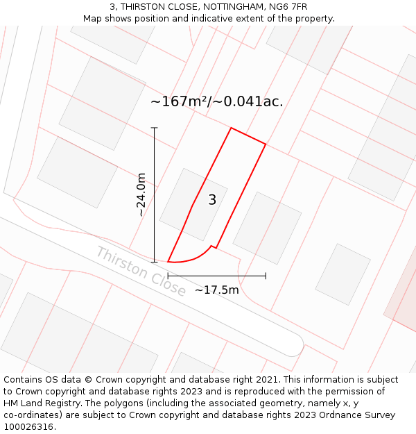 3, THIRSTON CLOSE, NOTTINGHAM, NG6 7FR: Plot and title map