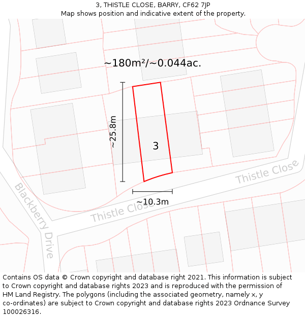 3, THISTLE CLOSE, BARRY, CF62 7JP: Plot and title map