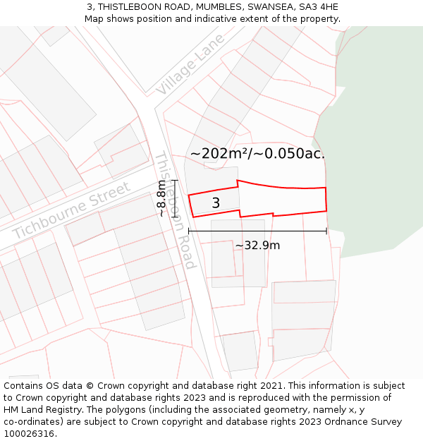 3, THISTLEBOON ROAD, MUMBLES, SWANSEA, SA3 4HE: Plot and title map