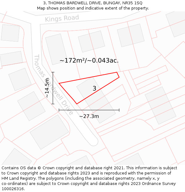 3, THOMAS BARDWELL DRIVE, BUNGAY, NR35 1SQ: Plot and title map