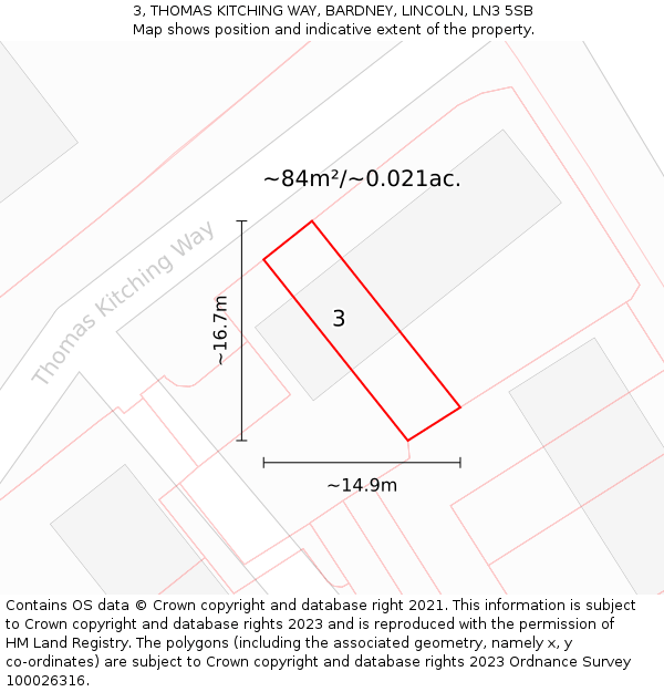 3, THOMAS KITCHING WAY, BARDNEY, LINCOLN, LN3 5SB: Plot and title map