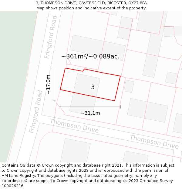3, THOMPSON DRIVE, CAVERSFIELD, BICESTER, OX27 8FA: Plot and title map