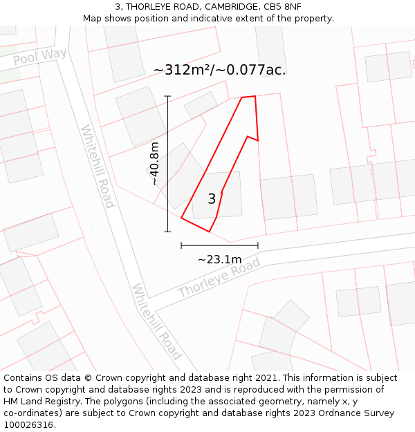 3, THORLEYE ROAD, CAMBRIDGE, CB5 8NF: Plot and title map