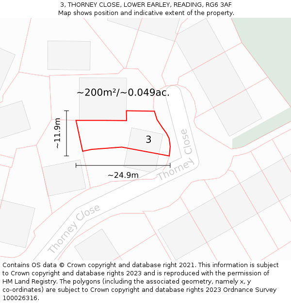 3, THORNEY CLOSE, LOWER EARLEY, READING, RG6 3AF: Plot and title map