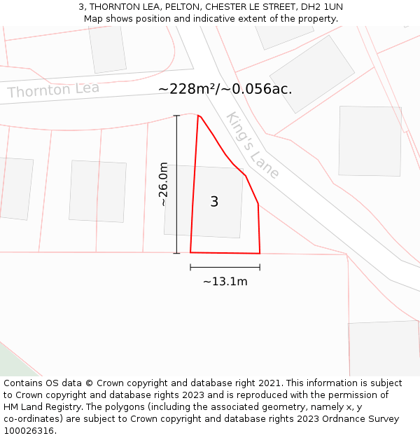 3, THORNTON LEA, PELTON, CHESTER LE STREET, DH2 1UN: Plot and title map