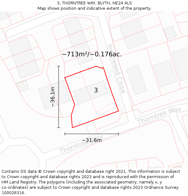 3, THORNTREE WAY, BLYTH, NE24 4LS: Plot and title map