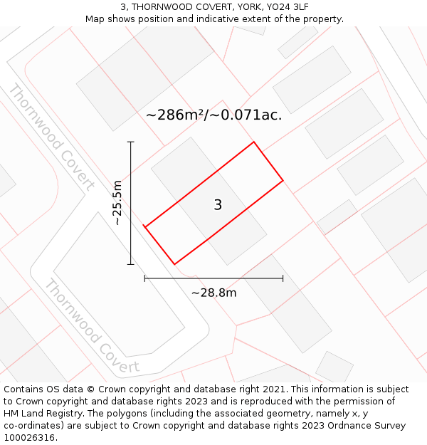 3, THORNWOOD COVERT, YORK, YO24 3LF: Plot and title map