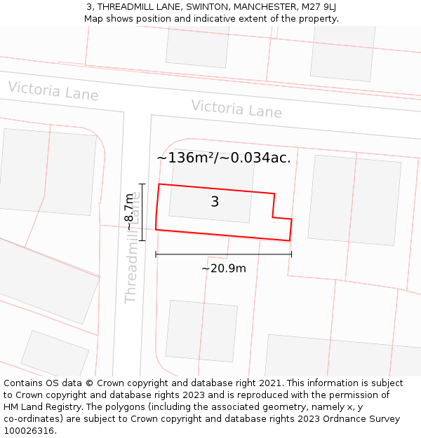 3, THREADMILL LANE, SWINTON, MANCHESTER, M27 9LJ: Plot and title map