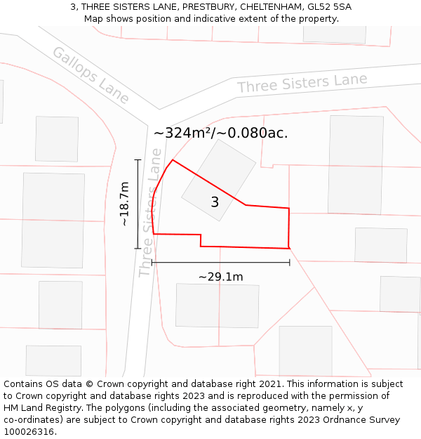 3, THREE SISTERS LANE, PRESTBURY, CHELTENHAM, GL52 5SA: Plot and title map