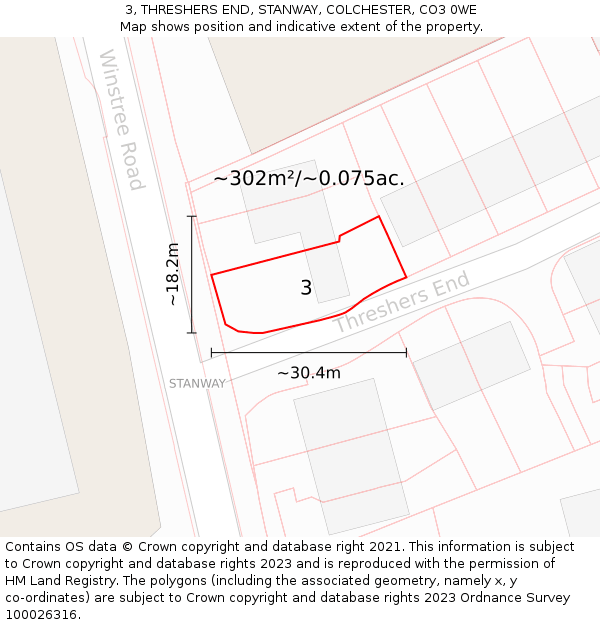 3, THRESHERS END, STANWAY, COLCHESTER, CO3 0WE: Plot and title map
