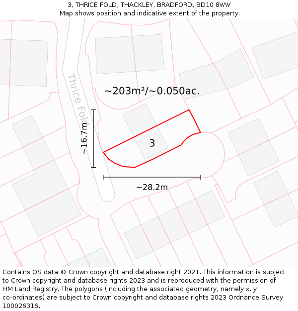 3, THRICE FOLD, THACKLEY, BRADFORD, BD10 8WW: Plot and title map