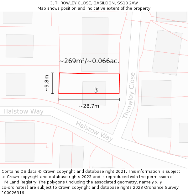 3, THROWLEY CLOSE, BASILDON, SS13 2AW: Plot and title map
