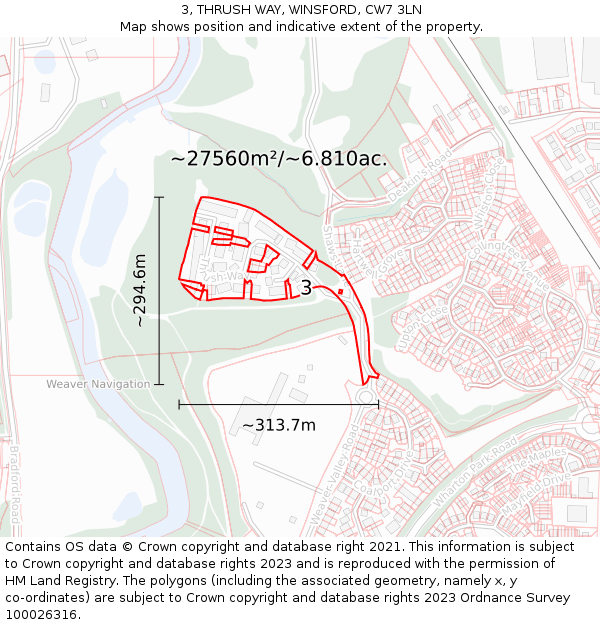 3, THRUSH WAY, WINSFORD, CW7 3LN: Plot and title map