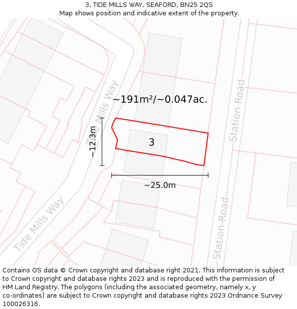 3, TIDE MILLS WAY, SEAFORD, BN25 2QS: Plot and title map
