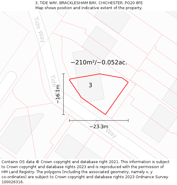 3, TIDE WAY, BRACKLESHAM BAY, CHICHESTER, PO20 8FE: Plot and title map
