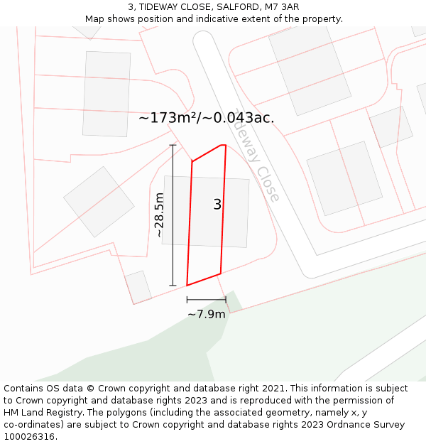 3, TIDEWAY CLOSE, SALFORD, M7 3AR: Plot and title map