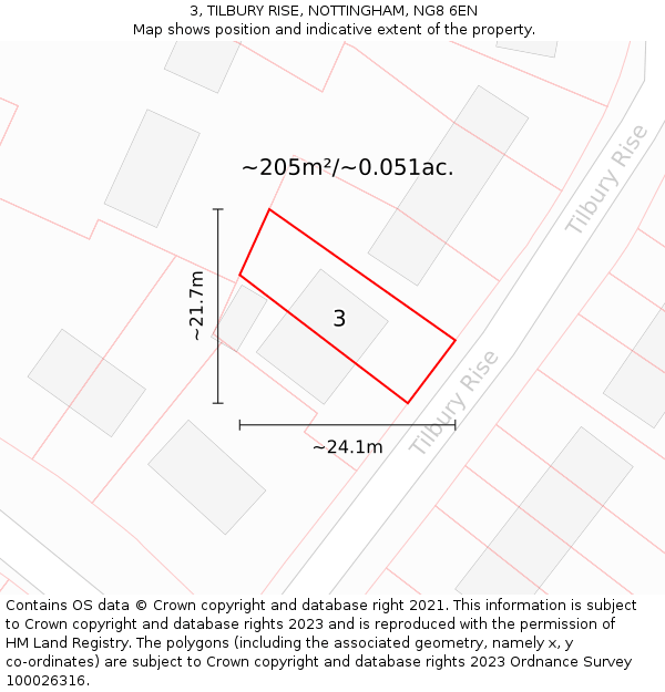 3, TILBURY RISE, NOTTINGHAM, NG8 6EN: Plot and title map