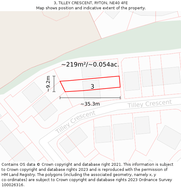 3, TILLEY CRESCENT, RYTON, NE40 4FE: Plot and title map