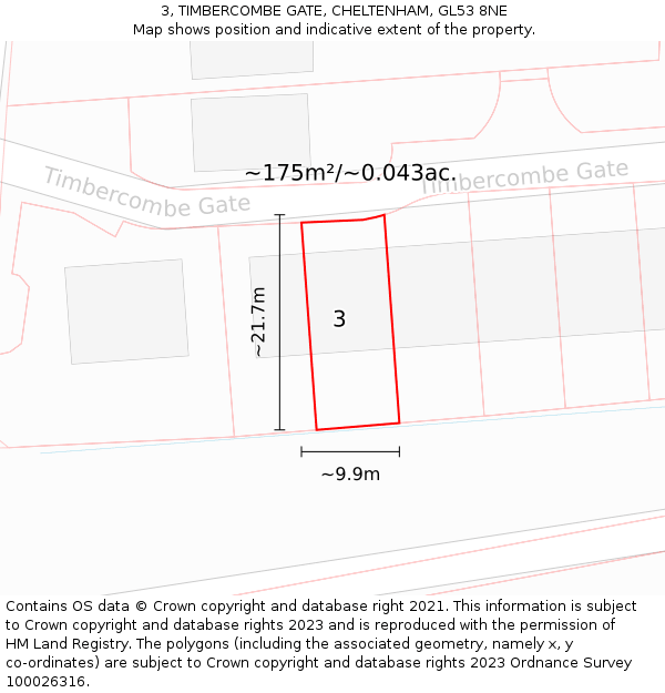 3, TIMBERCOMBE GATE, CHELTENHAM, GL53 8NE: Plot and title map