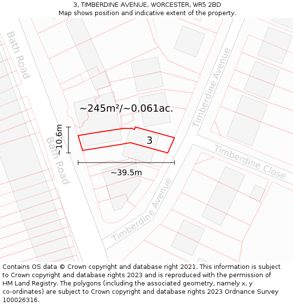 3, TIMBERDINE AVENUE, WORCESTER, WR5 2BD: Plot and title map
