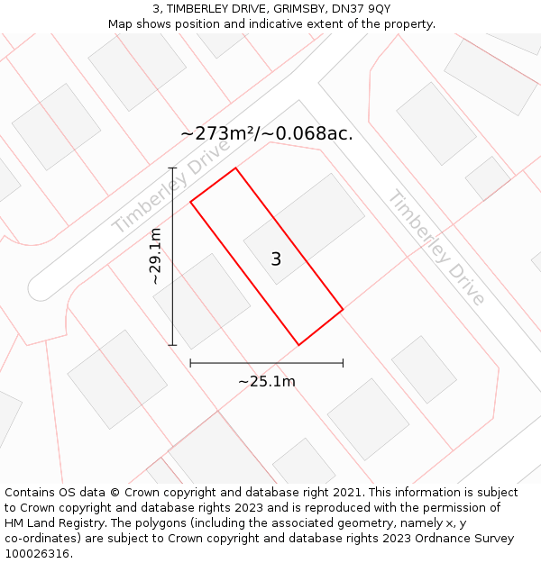 3, TIMBERLEY DRIVE, GRIMSBY, DN37 9QY: Plot and title map