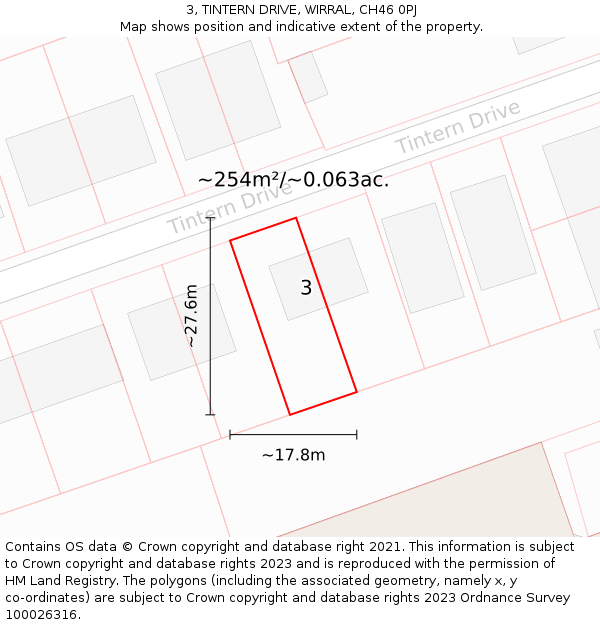 3, TINTERN DRIVE, WIRRAL, CH46 0PJ: Plot and title map