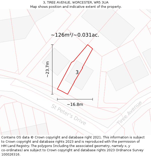 3, TIREE AVENUE, WORCESTER, WR5 3UA: Plot and title map