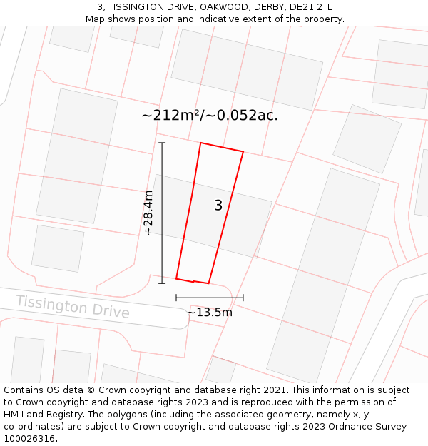 3, TISSINGTON DRIVE, OAKWOOD, DERBY, DE21 2TL: Plot and title map