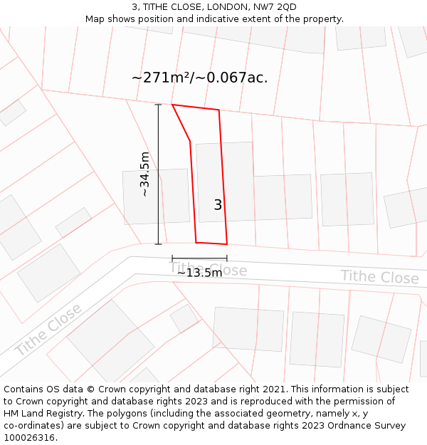 3, TITHE CLOSE, LONDON, NW7 2QD: Plot and title map