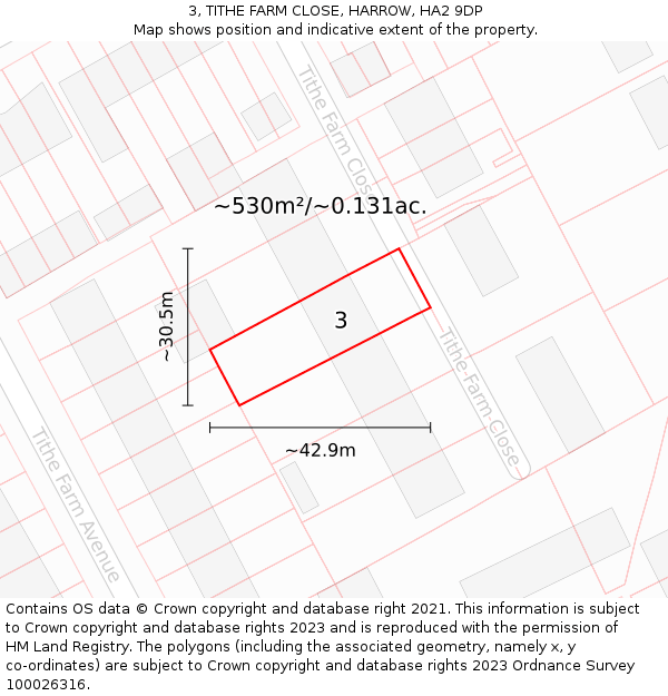 3, TITHE FARM CLOSE, HARROW, HA2 9DP: Plot and title map