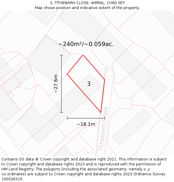 3, TITHEBARN CLOSE, WIRRAL, CH60 0EY: Plot and title map