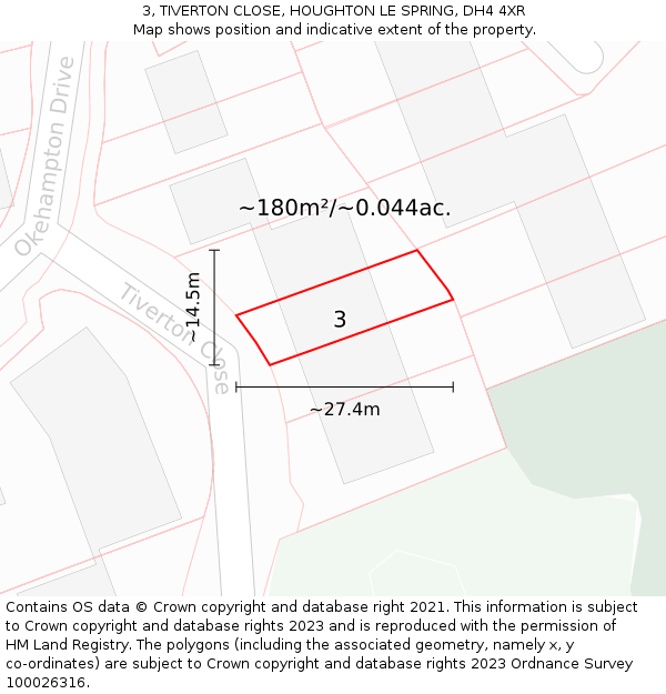 3, TIVERTON CLOSE, HOUGHTON LE SPRING, DH4 4XR: Plot and title map
