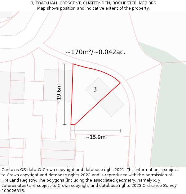 3, TOAD HALL CRESCENT, CHATTENDEN, ROCHESTER, ME3 8PS: Plot and title map