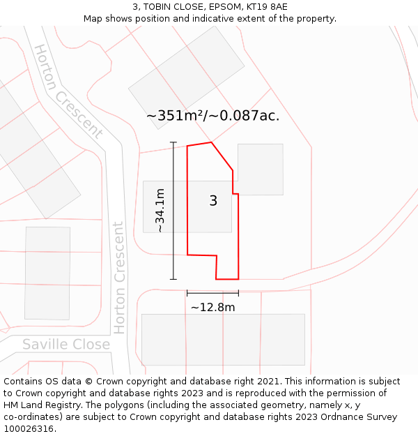 3, TOBIN CLOSE, EPSOM, KT19 8AE: Plot and title map