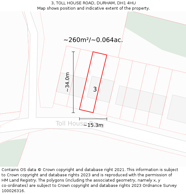 3, TOLL HOUSE ROAD, DURHAM, DH1 4HU: Plot and title map