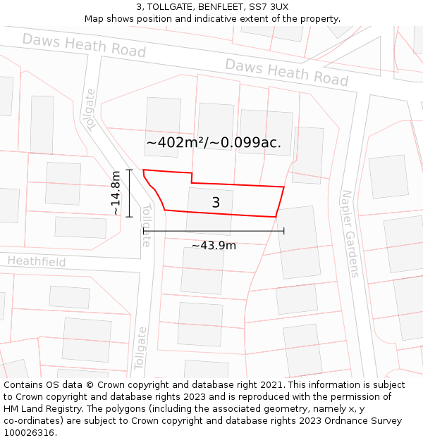 3, TOLLGATE, BENFLEET, SS7 3UX: Plot and title map