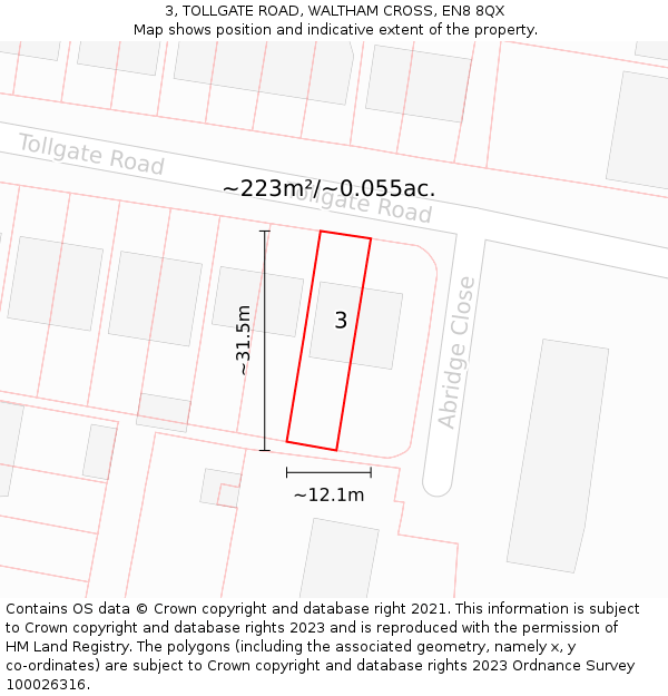 3, TOLLGATE ROAD, WALTHAM CROSS, EN8 8QX: Plot and title map