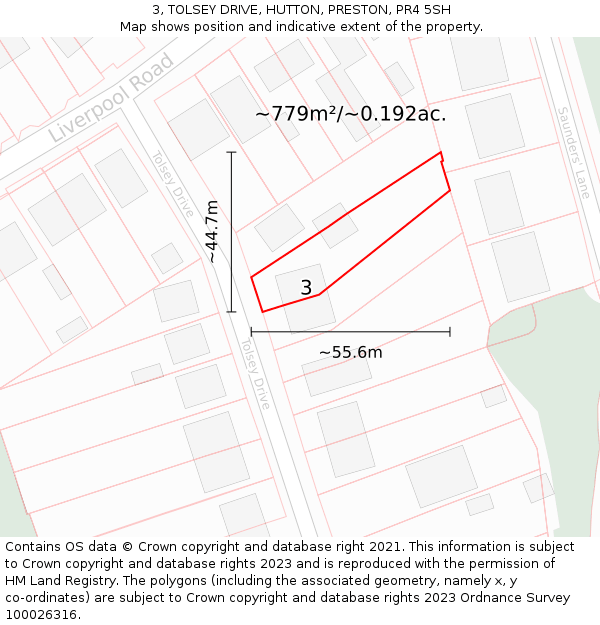 3, TOLSEY DRIVE, HUTTON, PRESTON, PR4 5SH: Plot and title map