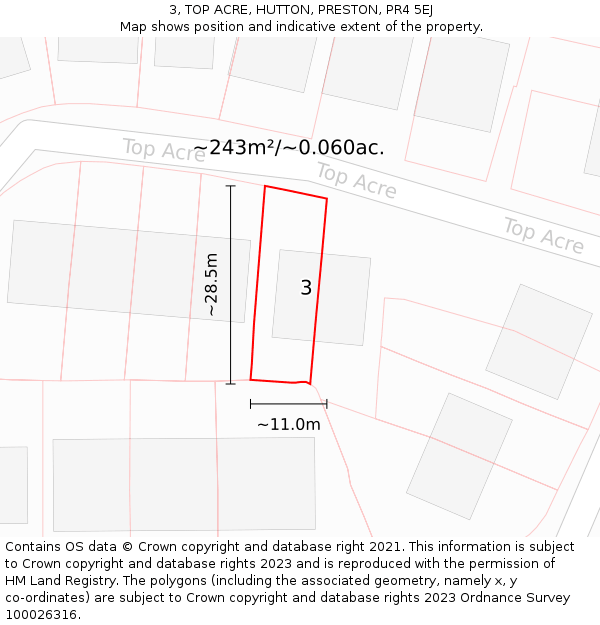 3, TOP ACRE, HUTTON, PRESTON, PR4 5EJ: Plot and title map