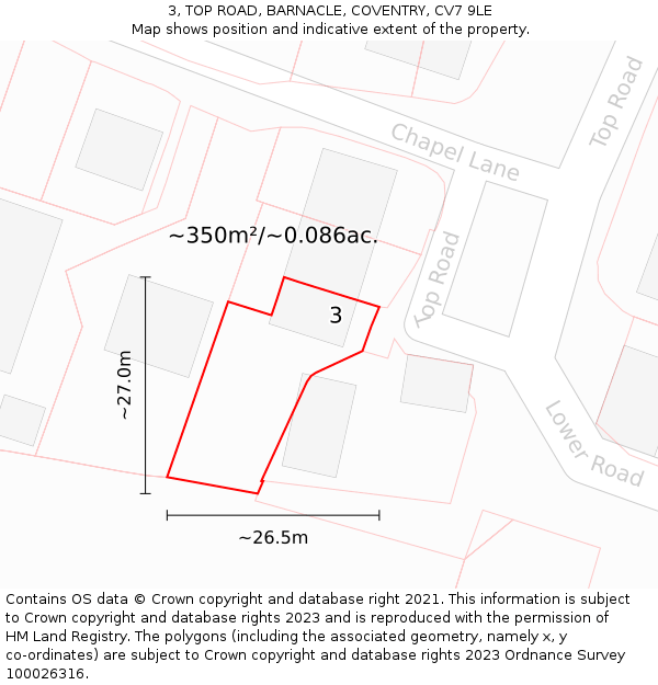 3, TOP ROAD, BARNACLE, COVENTRY, CV7 9LE: Plot and title map